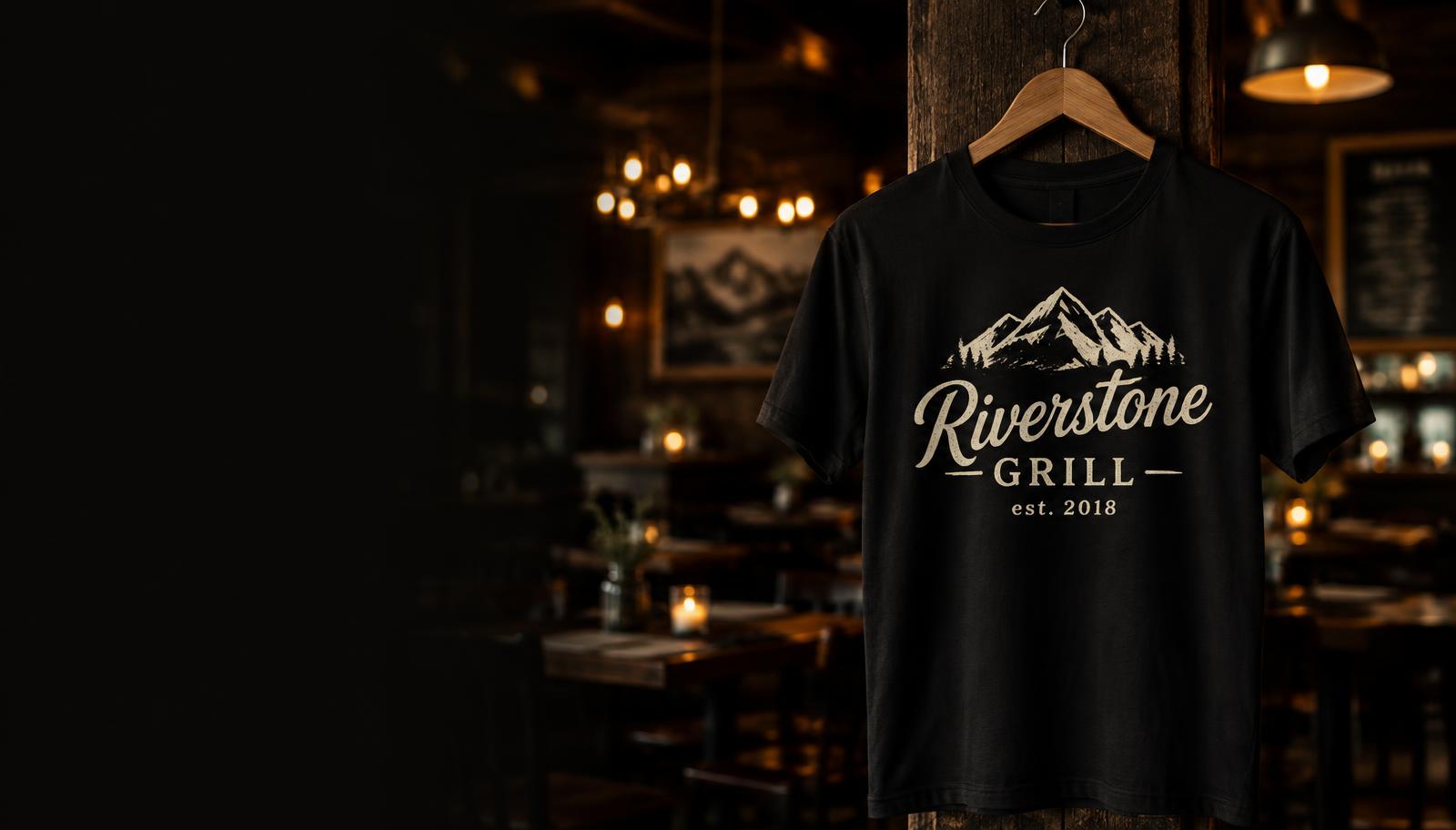 Branded restaurant t-shirt on a hanger